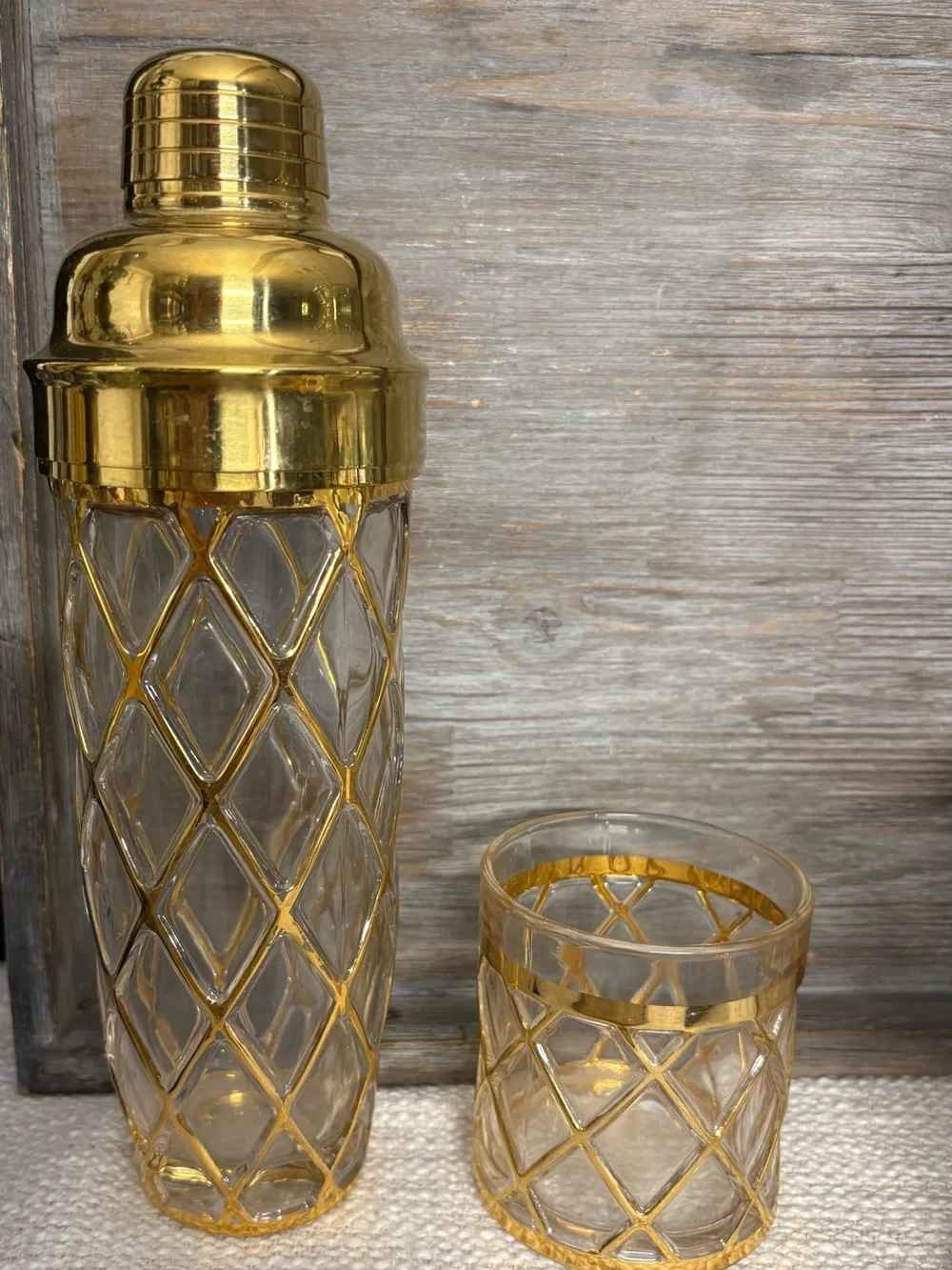 Altuzarra 24 kGold Lattice Glass Cocktail Shaker and Tumbler Set